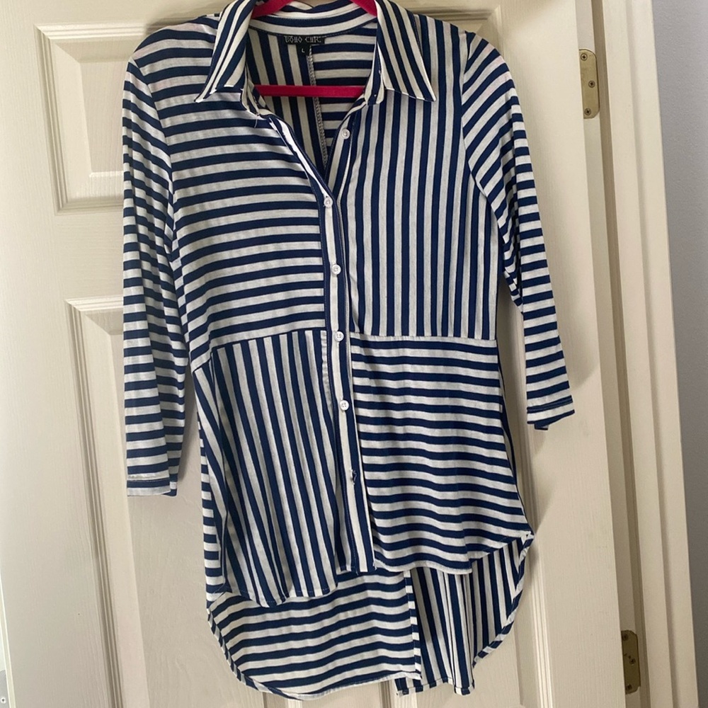 boho chic button down striped top - large